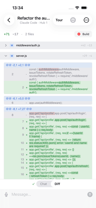 Agenzen diff review on iPhone